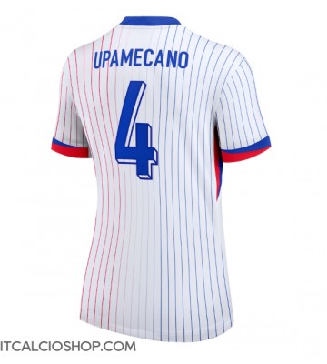 Francia Dayot Upamecano #4 Seconda Maglia Femmina Europei 2024 Manica Corta